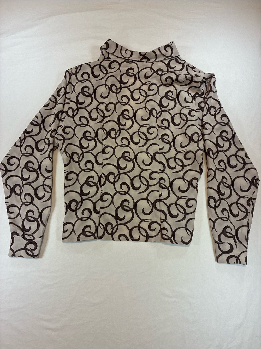 Woman’s Beige Button-Front Blouse with Brown Swirl Pattern - Picture 6 of 6